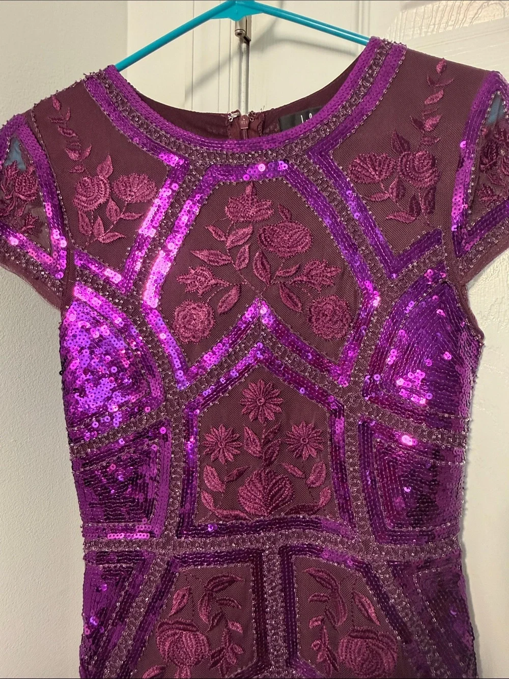 Lulu's Purple Sequin Embroidered Short Sleeve Dress